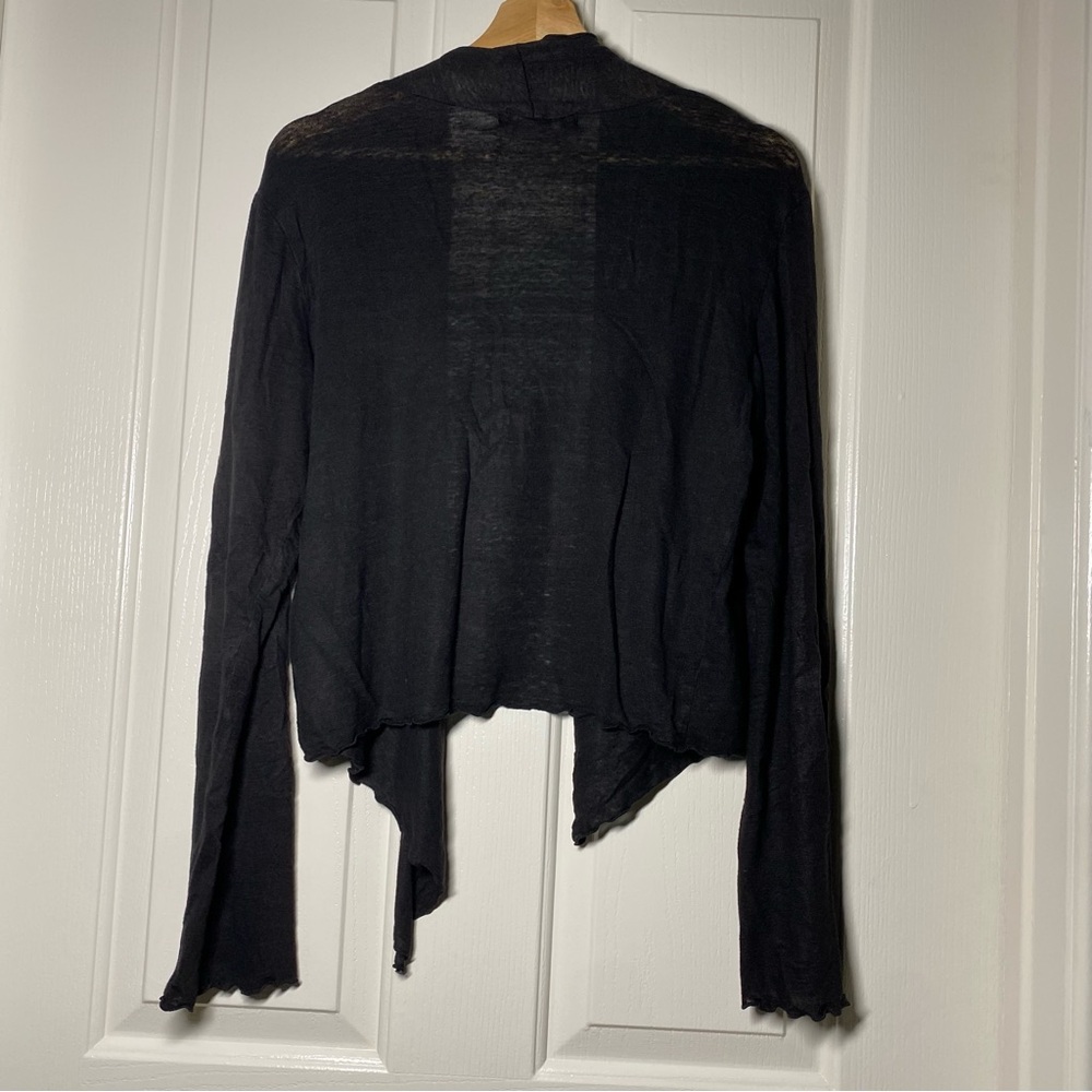 Cut Loose Linen Cropped Open Front Black Cardigan Size XLarge Layering Lagenlook - Picture 3 of 8